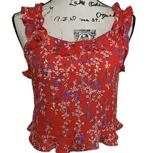 NEW Moon River Ruffled Floral Sleeveless Cropped Blouse Top Camisole Size Large
